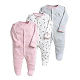 Minizone Baby Schlafanzug Pack of 3, Strampler Langarm Pyjamas Schlafstrampler 0-3 Monate