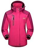 YSENTO Damen Outdoor Wanderjacke Wasserdicht Übergangsjacke Leicht Atmungsaktie Regenjacke Funktionsjacke mit Abnehmbarer Kapuze(Rosarot,M)