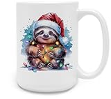 Samunshi® Große XXL Weihnachts Tasse Faultier mit Weihnachtsmütze und Weihnachts Kaffeebecher Kaffeetasse Tassen zum Geburtstag Deko Geschenk zu Weihnachten Lustige Tiere 450ml weiß