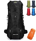 Doshwin 70L Rucksack Campingrucksack Trekkingrucksack Wanderrucksack Reiserucksack (mit Regenschutz) (Schwarz)