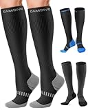 CAMBIVO Kompressionsstrümpfe Herren Damen 2 Paar, Stützstrümpfe Klasse 2 20-30 mmHg, Gepolsterte Kompressionssocken, Thrombosestrümpfe, Compression Socks für Flug, Schwellung, Sport, Reise, Alltag