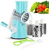 Wuciray Gemüseschneider Gemüsehobel Trommelreibe mit Kurbel 3 Trommelblättern Reibe für Gemüse Gemüsereibe Vegetable Chopper Mandoline Turbo Cut (blue)