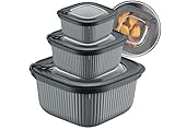 uandu Frischhaltedosen mit Deckel, Mikrowellen Geschirr 3er Set, Vorratsdosen Luftdicht Set, Meal Prep Boxen, BPA- Freie Plastikbox mit Deckel