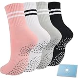 Toes Home Stoppersocken Yoga Socken Damen 39-42, 4 Paar Sportsocken Rutschfeste Socken mit Noppen Antirutschsocken für Erwachsene Haussocken Damen Pilates Grip Socken Frauen Bunt