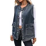 Damen-Jeansweste, Ärmellose Jeansjacke-Vintage Gewaschene Denim-Weste, V-Ausschnitt, Verkürzte Freizeit, Hip-Hop-Outfits, Streetwear, Leichte Warme Oberbekleidung, Oberteil Mit Knopfleiste