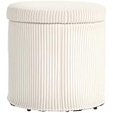 HOMCOM Runder Ottomane mit Stauraum, 40 cm, Cord-Fußhocker mit abnehmbarem Deckel und Beinen, Schminkhocker für Wohnzimmer, Schlafzimmer, Beige