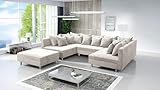 Kuechen-preisbombe Wohnlandschaft Sofa Couch Ecksofa Eckcouch in Cordstoff beige Minsk XXL + Hocker