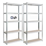 Arebos Schwerlastregal 2er Set | 180x90x30cm | 875kg Tragkraft | 5 MDF-Platten | Einfache Montage durch Stecksystem Regal Lagerregal Kellerregal Steckregal Werkstattregal | verzinkt