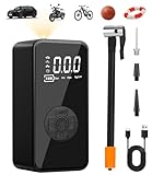 Elektrische Fahrradpumpe, Tragbarer Luftkompressor mit LCD Anzeige und Notbeleuchtung 150PSI, Kabelloser Akku Luftpumpe, USB-Powerbank, Autostop, Mini Kompressor Klein für Auto Fahrrad Motorrad Bälle