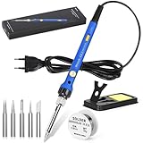 Lötkolben 60W, Lötkolben Set mit Lötzinn, Temperatur Einstellbar 220-480℃, EIN/AUS Schalter, 30g Lötdraht, 5 Lötspitzen, Soldering Iron Set für Elektrotechnik Reparaturen Profi Hobbybastler