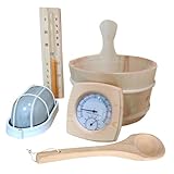 Ronyme 5x Sauna Zubehör Set Sauna Dampf Set SPA Zubehör Sanduhr Uhr Sauna Eimer Holz Eimer für Badezimmer Sauna Raum