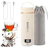 Elektrischer Reisewasserkocher Klein 500ML, Kleiner Wasserkocher Reise Schnelles Kochwasser Mini -Wasserkocher tragbar 316 Edelstahl, automatisches Schließen, For Tee, Kaffee, Babymilch (Beige)