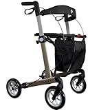 Rehasense Leichtgewicht-Rollator Server (Seeger Logo), leicht & faltbar I Alu-Rollator belastbar bis 150 kg mit abnehmbarer Einkaufstasche, Inkl. Rückengurt, Tasche und Stockhalter (M)