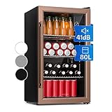 Klarstein XXL Mini Kühlschrank mit Glastür & LED, für Zimmer, Getränkekühlschrank Klein mit 3 Ablagen, 80L, Indoor/Outdoor, Leise & Wetterfest, 3-10°C