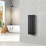 EMKE Heizkörper Klein 600x240mm, Oval Paneelheizkörper Mittelanschluss Vertikal Heizkörper Design Röhrenheizkörper Einlagig Schwarz 177 Watt