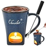 Schokofondue Tasse,150ml Keramische Schokoladen-Fondue-Becher mit Gabel,Mini-Schokoladen-Fondue-Set ohne Teelichter,Tragbare Fondues-Schmelztasse für Date-Abende Geburtstage Jahrestag Hochzeiten(Blau)