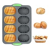 QOUBNIC Mini Baguette Backblech, Brötchen Backform Brot-Silikon-Backform, 8 Brötche Backforms Brötchen aus Silikon zum Backen von Baguetteblechen