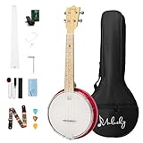 Mulucky Banjolele mit 4 Saiten, Banjo-Ukulele, Konzertgröße, 58,4 cm, Rosa
