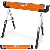 IXES Arbeitsbock höhenverstellbar | Profi Sägebock | max. 600 kg Traglast | Arbeitshöhe 618-820 mm | Metall Klappbock | Anti-Rutsch-Beschichtung | Metallbock, Unterstellbock, Gerüstbock, Untergestell