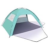 Strandmuschel, 1-3 Personen UV Schutz 80+ Strandzelt mit 2 Reißverschluss Türen und 2 Netzfenster Beach Zelt für Familie Tragetasche Strand Schatten Zelt Sun Shelter Sonnenschutz Große Zelte