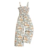 Generisch Latzhose Kinder Mädchen 11-12 Jahre Overall Blumenmuster Sommer Jumpsuit Lang Weites Bein Trägerhose Lässige Strampler Ärmellos Romper Sommeroveralls Freizeithose Playsuit Mit Schleife