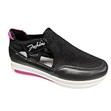 Damen-Tennisschuhe mit Klettverschluss, leicht, atmungsaktiv, Sportschuhe, bequem, lässig, Lauf-Sneaker, lässig, rutschfest, Fitness-Sneaker, Schwarz , 37.5 EU