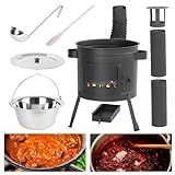STREND PRO Gulaschkanone | Gulaschkessel mit Deckel 13L, Schöpfkelle,Rührlöffel | UTSCHAK | kesselgulasch Topf | Camping Cooking Set für Outdoor Kochen | Feldküche - Eintopfofen Suppentopf Gulasch