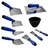 Profesius Verputzer Werkzeug Set 9 tlg. - Putzkelle, Maurerkelle, Gipserspachtel, Glättekelle, Stuckateurkelle, Malerspachtel | Maurerkellen Set Maurer Fliesenleger Putzwerkzeug Set