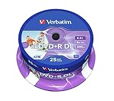 Verbatim DVD+R Double Layer Wide Inkjet Printable 8.5GB, 25er Pack Spindel, DVD Rohlinge bedruckbar, 8-fache Brenngeschwindigkeit & Hardcoat Scratch Guard, DVD-R printable, DVD leer