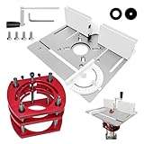 Frästisch für Oberfräse Einlegeplatte Set, OberfräSentisch und Tischfräsmaschine, Router Table, Planfräsvorrichtung, Maximum Lift 51mm, TischfräSe zum Nuten Zapfenschneiden BesäUmen(Silber+Rot)