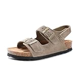 Yeeteepot Kinder Kork Sandalen Jungen Mädchen Riemen Verstellbare Schnalle Sandaletten Atmungsaktiv Trekkingsandalen rutschfeste Hausschuhe Strandschuhe Aprikose 24 EU