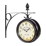 Relaxdays Bahnhofsuhr doppelseitig, Batterie, Retro, New York, HBT 35 x 35 x 10 cm, zweiseitige Wanduhr Vintage, schwarz