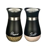 Salz- und Pfefferstreuer-Set Mit Glasboden und Edelstahldeckel - Küchengeräte, Grill-Gewürzstreuer-Behälter (Schwarz)