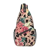 ZaKhs Umhängetasche mit Vintage-Leoparden-Blumendruck, für Herren und Damen, leicht, ein Riemen, Brusttasche, kleiner Rucksack für Reisen, Sport, Wandern, Schwarz , Einheitsgröße