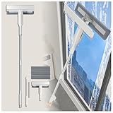 4 in 1 Sprüh Fensterabzieher Profi mit Abwassersammler und 3 Pads, Teleskop Fensterwischer mit Verlängerungsstange Squeegee für Badezimmer,Fenster,Spiegel