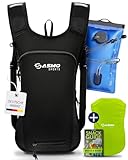 SASMO® Trinkrucksack Fahrrad mit Thermofach | Trinkrucksack mit Trinkblase 2l, BPA-Frei | inkl. Helmnetz (Schwarz - mit Trinkblase)