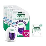 GUM EXPANDING FLOSS Zahnseide/Flauscht während der Verwendung auf/Auch für enge Zahnzwischenräume geeignet/Leicht gewachst/Sanft zum Zahnfleisch / 4x30m (+1 Gratisprobe)