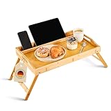 Blumtal Betttablett aus Bambus mit Holzstrebe für Tablets/Handys - Frühstückstablett fürs Bett - Betttisch klappbar 50 x 30 x 6 cm - Tablett Serviertablett mit Beinen - Stabiler Bett Tisch Natur