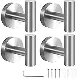 Budding Joy 4 Stück Matte Silber Handtuchhaken,Rostfreies Metall Wandhaken,Robust und langlebig, Gebohrte Installation, Kleiderhaken für Bad, Schlafzimmer und Küche