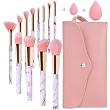 Make up Pinsel Set Start Makers 12 Stück Rosa Marmor Pinselset Makeup mit Concealer Foundation Lidschatten Beauty Blender und Tasche