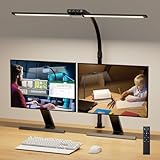 VUENICEE Doppelkopf Schreibtischlampe LED,Tischlampe Dimmbar mit Fernbedienung,20W Schreibtisch Lampe Klemmleuchte Bürolampe, 5 Farb & Helligkeitsstufen, Verstellbare Schwanenhals