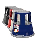Floordirekt Rollhocker, Tritthocker, Elefantenfuß - Hocker aus Stahl bis 150kg Tragkraft für Büro oder Gewerbe (Blau, Metall)