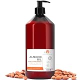 Mandelöl BIO Reines, Kaltgepresst, Natürlich. Kosmetik Massageöl, Haar- und Bartöl, Körperöl, Anti-Falten-Gesichtsöl, Schwangerschaftsstreifen, Nägel, Mandelöl Baby, Scalp Oil - 1000 ml