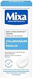 Mixa Anti-Trockenheit Creme, Gesichtscreme für trockene, empfindliche Haut, Mit Hyaluronsäure und Squalan, 50 ml