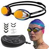 V ATHLETICA Unisex Erwachsene und Jugendliche Anti-Beschlag-Schwimmbrille und Etui für Männer, Frauen, Jungen, Mädchen – Schwarz
