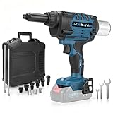 Akku Nietzange kompatibel mit Makita 18V Akku, 10,000N Nietpistole Bürstenlose Automatischer Elektrische Popnietenzange für 2,4-6mm Aluminium- & 2,4-4,8mm Stahl-Blindnieten, 25mm Hublänge(ohne Akku)