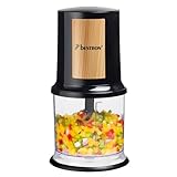 Bestron elektrischer Multi-Zerkleinerer, Universalzerkleinerer mit zwei Schneidemessern & 500ml Kapazität, große Pulstaste, 400 Watt, Black & Wood Kollektion, Farbe: Schwarz/Holz