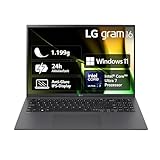 2024 LG gram 16 Zoll Notebook - 1199g Intel Core Ultra7 Laptop (32GB RAM, 2TB Dual SSD, 24h Akkulaufzeit, IPS Panel Anti-Glare Display, Win 11 Home) - Grau