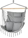 Hängesessel mit Kissen 100x130x75cm – bis 150 kg - Outdoor Sessel mit Kissen - Sitzsack zum Hängen Schaukel Für Garten und Zimmer – Boho – Fransen Brasilianischer Stuhl - Grau