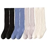 Knie hohe Socken 4 Paare Lange flauschige Socken für EU Größe 35-41 Gemütlich dicke weiche Wintersocken Stecker halten Sie Ihre Füße ＆ Schaft warme Geschenke für Frauen, Knie-hohe Socken für Frauen